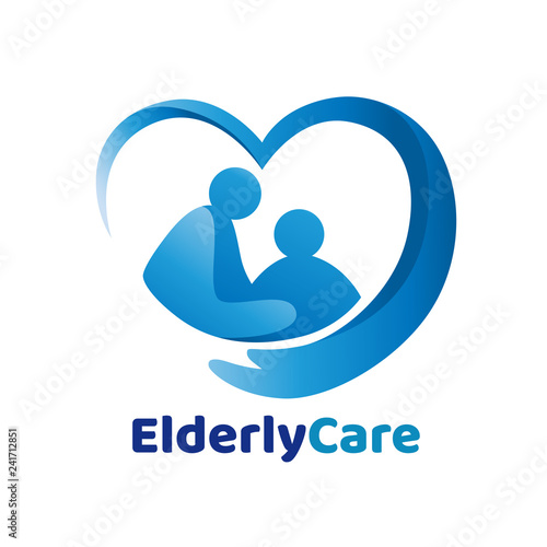 Elderly healthcare heart shaped logo. Nursing home sign.
