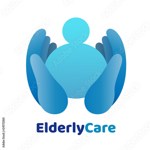 Elderly healthcare heart shaped logo. Nursing home sign.