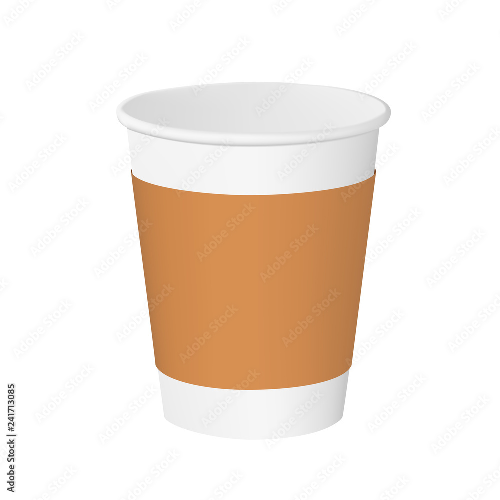 Empty paper cup with kraft sleeve, isolated on white background. Vector Empty paper cup with kraft sleeve, isolated on white background. Vector