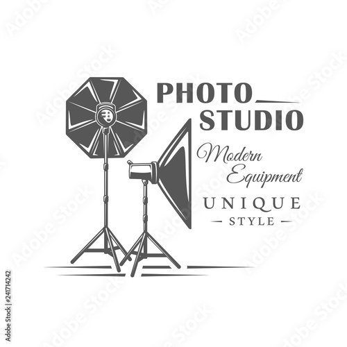 Photo studio label isolated on white background