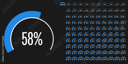 Set of circular sector percentage diagrams (meters) from 0 to 100 ready-to-use for web design, user interface (UI) or infographic - indicator with blue