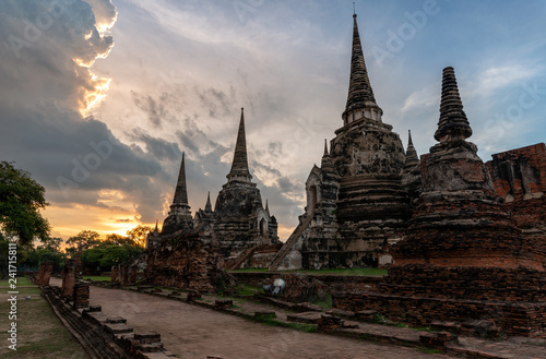 Three large stupas dominate at Wat Phra Si Sanphet  Ayutthaya  Thailand.