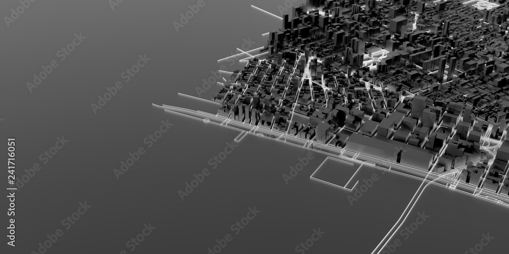 Obraz premium Techno mega city; urban and futuristic technology concepts, original 3d rendering
