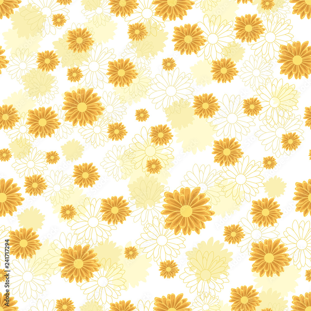 Seamless pattern with golden daisy flowers on white background Seamless pattern with golden daisy flowers on white background