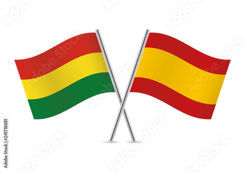 Bolivia and Spain flags. Vector illustration.