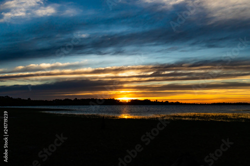 Sunset river horizon view