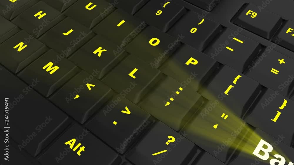 pointing the camera on yellow glowing Bargain key on black computer keyboard pointing the camera on yellow glowing Bargain key on black computer keyboard