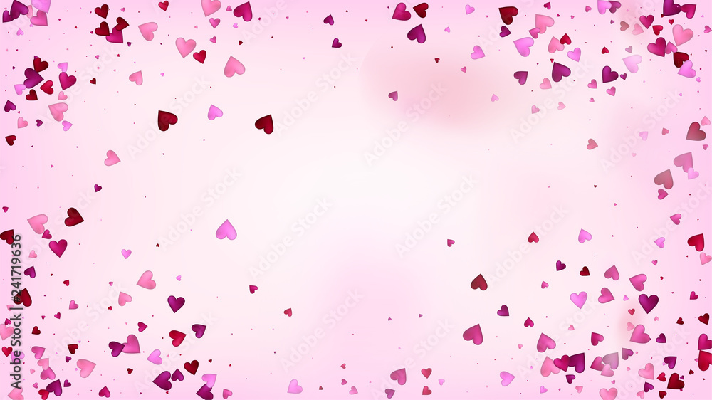 Realistic Hearts Vector Confetti. Valentines Day Wedding Pattern. Elegant Gift, Birthday Card, Poster Background Valentines Day Decoration with Falling Down Hearts Confetti. Beautiful Pink Scatter