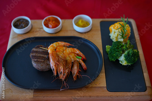 shripms and beef  photo