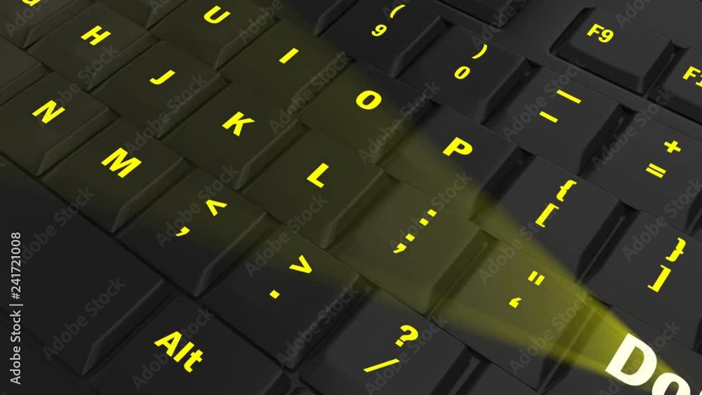 pointing the camera on yellow glowing Double key on black computer keyboard pointing the camera on yellow glowing Double key on black computer keyboard