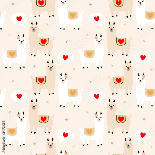 Cute lama lover seamless pattern