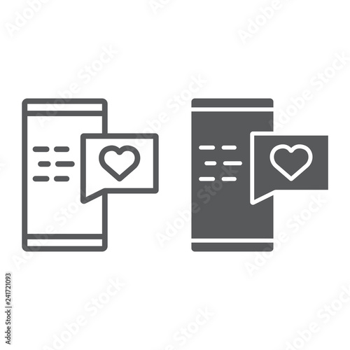 Love message line and glyph icon, chat and romance, romantic chat sign, vector graphics, a linear pattern on a white background.