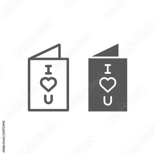 Greeting card line and glyph icon, valentine and postcard, love card sign, vector graphics, a linear pattern on a white background.