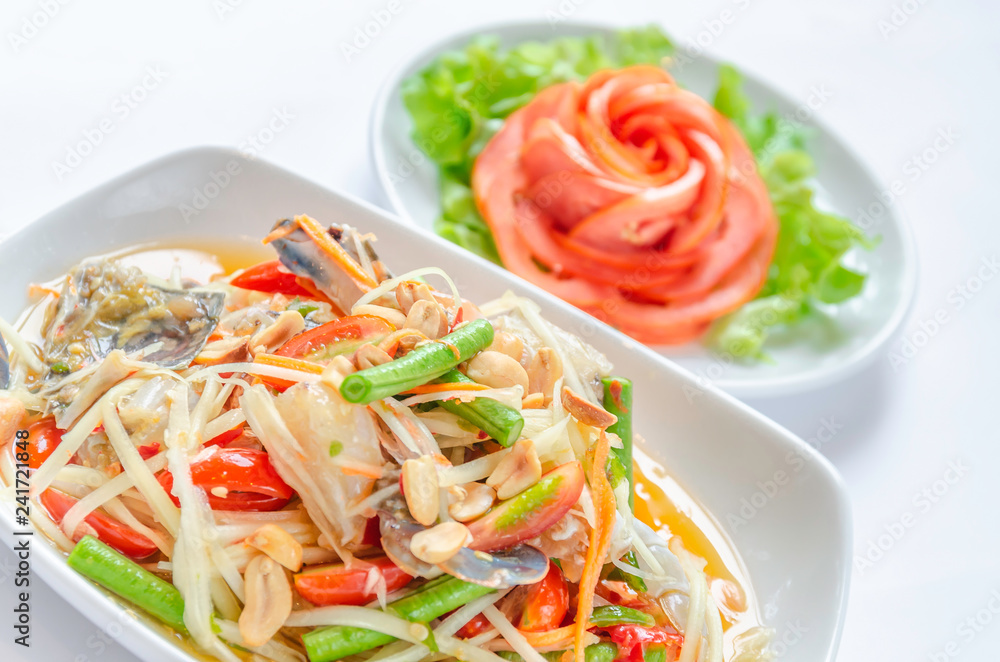 Papaya salad with crabas background or wallpaper. Papaya salad with crabas background or wallpaper.