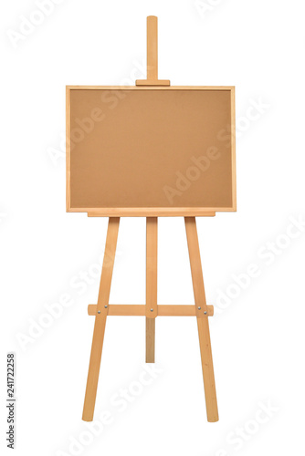 Easel empty for drawing isolated on white background. Horizontal paper sheets. Object, set. Wooden, mock up. Education, school, artist. Creative concept and idea of art