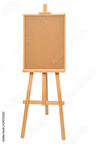 Easel with frames empty for drawing isolated on white background. Vertical paper sheets. Object, set. Wooden, mock up. Education, school, artist. Creative concept and idea of art