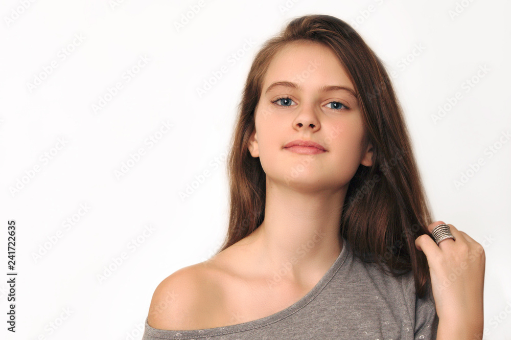 blue eyed brown haired shy girl with flowing hair blue eyed brown haired shy girl with flowing hair