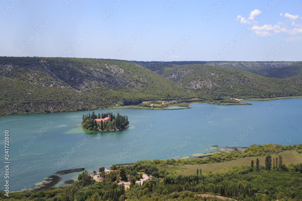Island of Visovac monastery in Krka national park, Dalmatia, Croatia