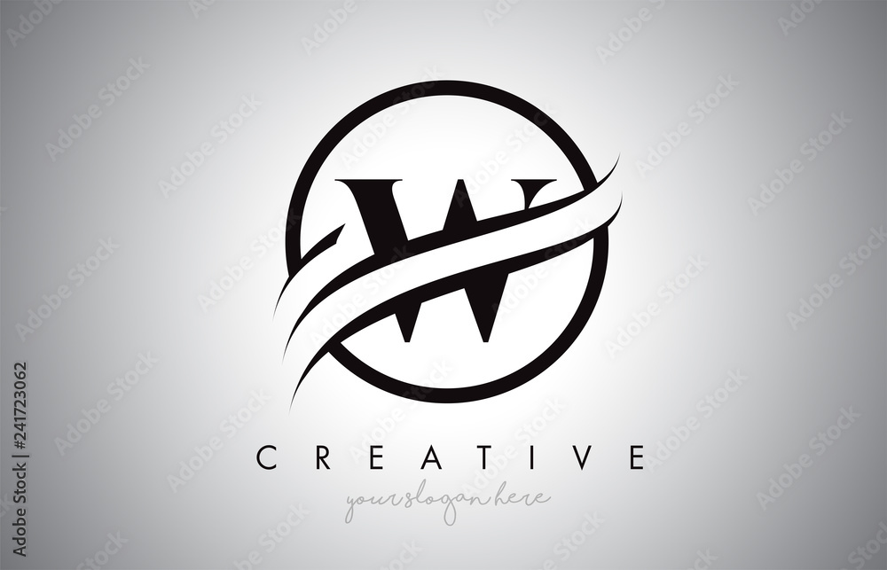 Naklejka premium W Letter Logo Design with Circle Swoosh Border and Creative Icon Design.