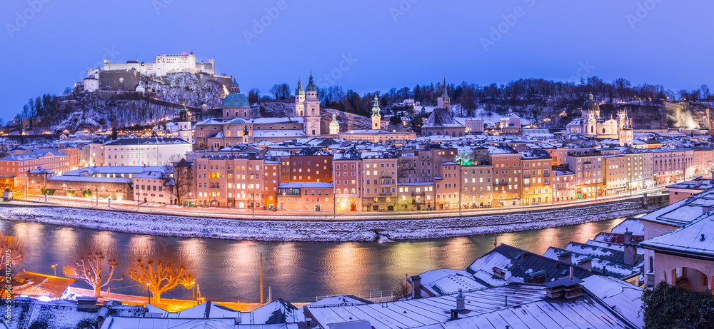Salzburg winter panorama at christmas time, Austria