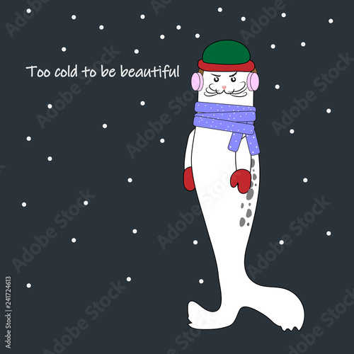 postcard with funny seal, which is cold
