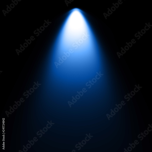 Isolated blue spotlight effect on black background. Light show. Light from the top clipart.