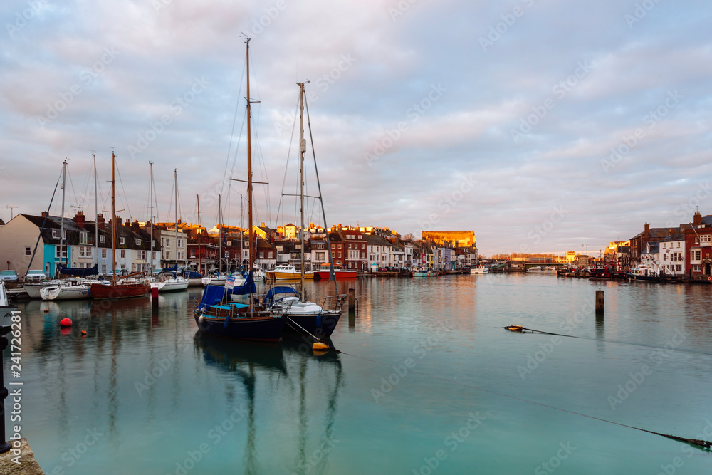 Weymouth Harbour Dorset in spring with boats