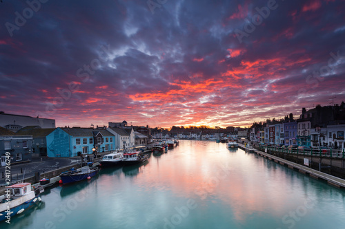 Weymouth Harbour Dorset early Morning with Lifeboat and tall ships