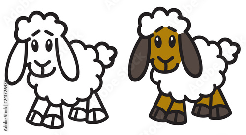 cartoon sheep. Lamb logo  icon  emblem. Vector outline and color illustration