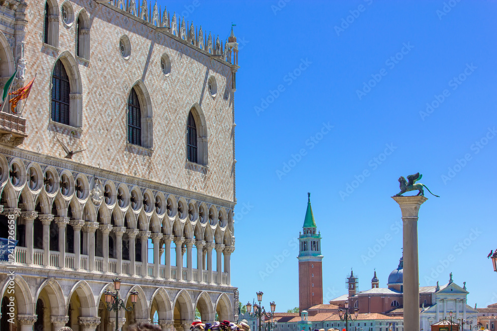 View of Doge's Palace facade in Venice, Italy,