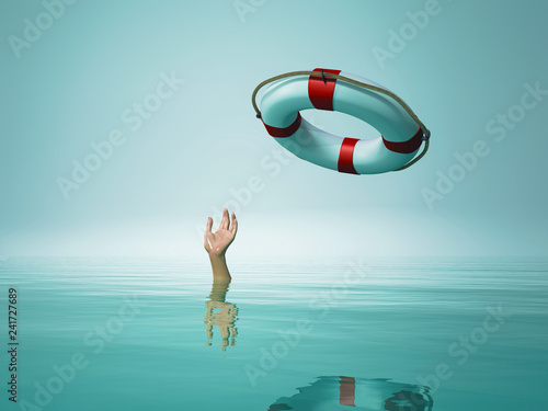 Canvastavla Thrown life buoy saving drowning person