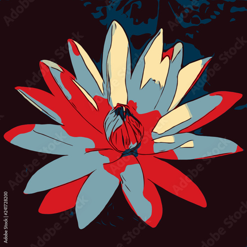 Red and blue lotus in deep blue water, conflict color in peaceful flower 