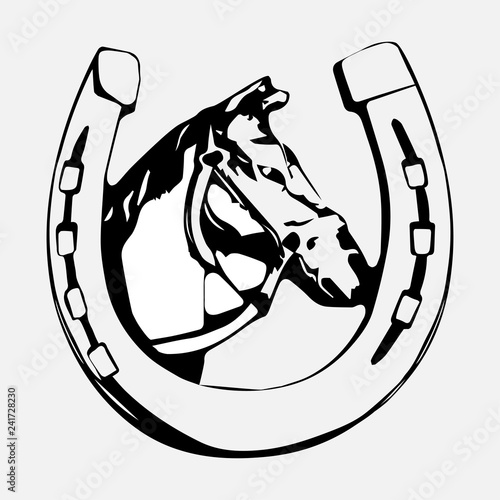 horse head in the horseshoe icon, horse silhouette