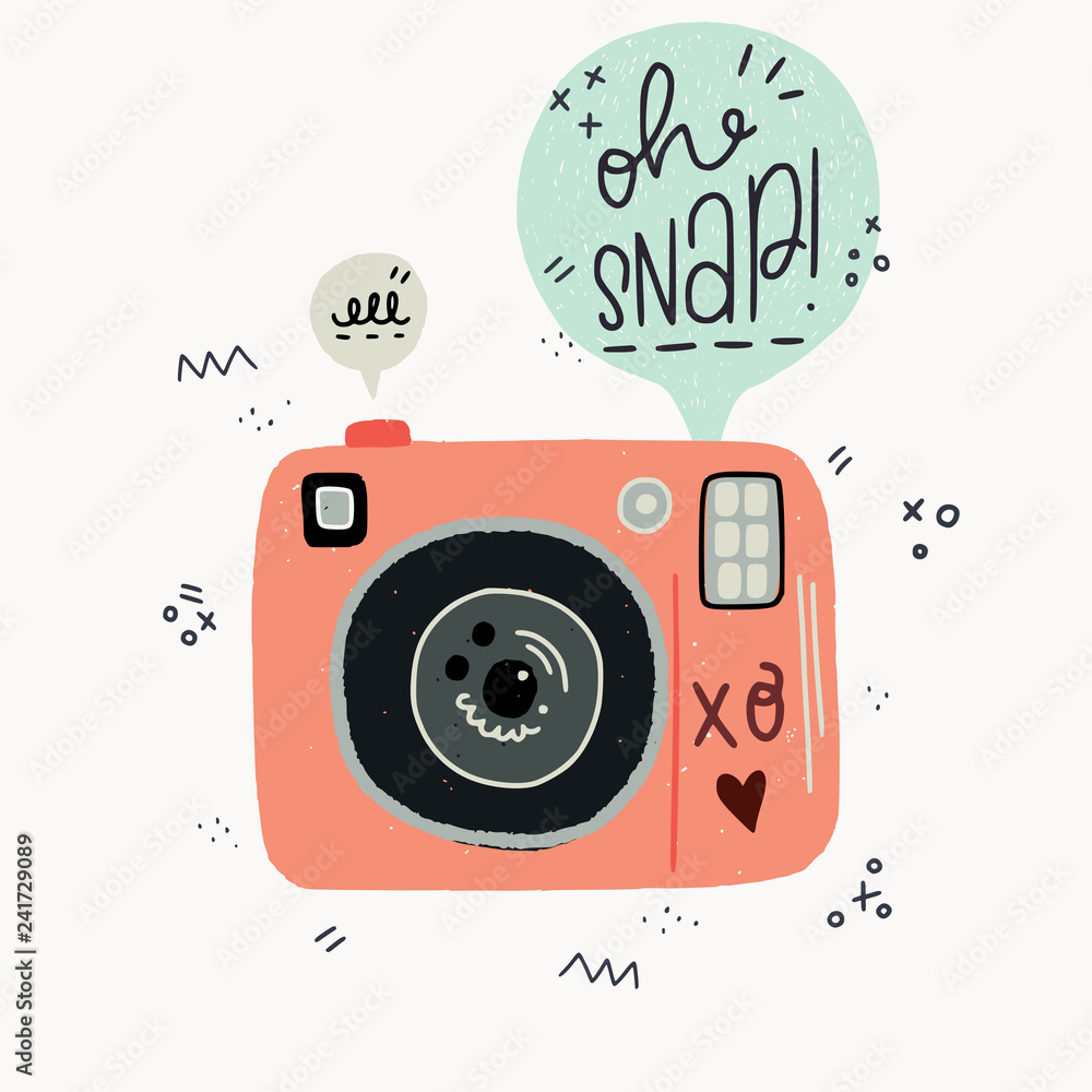 Obraz premium Cartoon photp camera and handwritten inscriptions