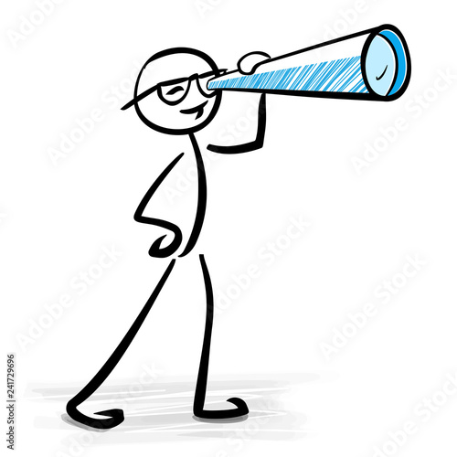 Man looking through telescope - Business vision concept - vector stick figure illustration