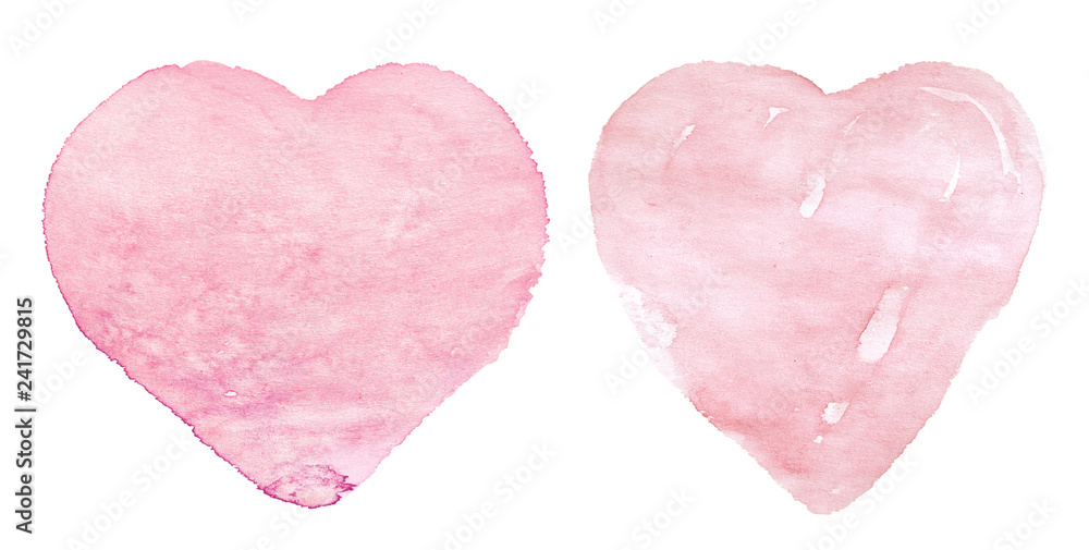 Watercolor pink hearts on white background. Hand made for wedding card, valentine's day, fabric, clothes