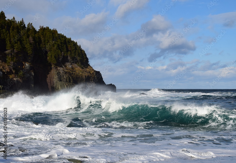 seascape with large waves  along the Newfoundland coastline