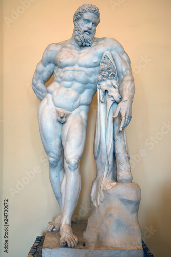 Close up marble statue of powerful Hercules