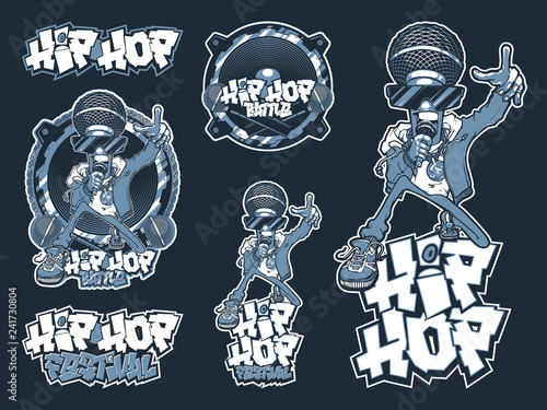 Collection of emblems Hip Hop battle and festival. Set of vector logos, badges and stickers Hip Hop and Rap music