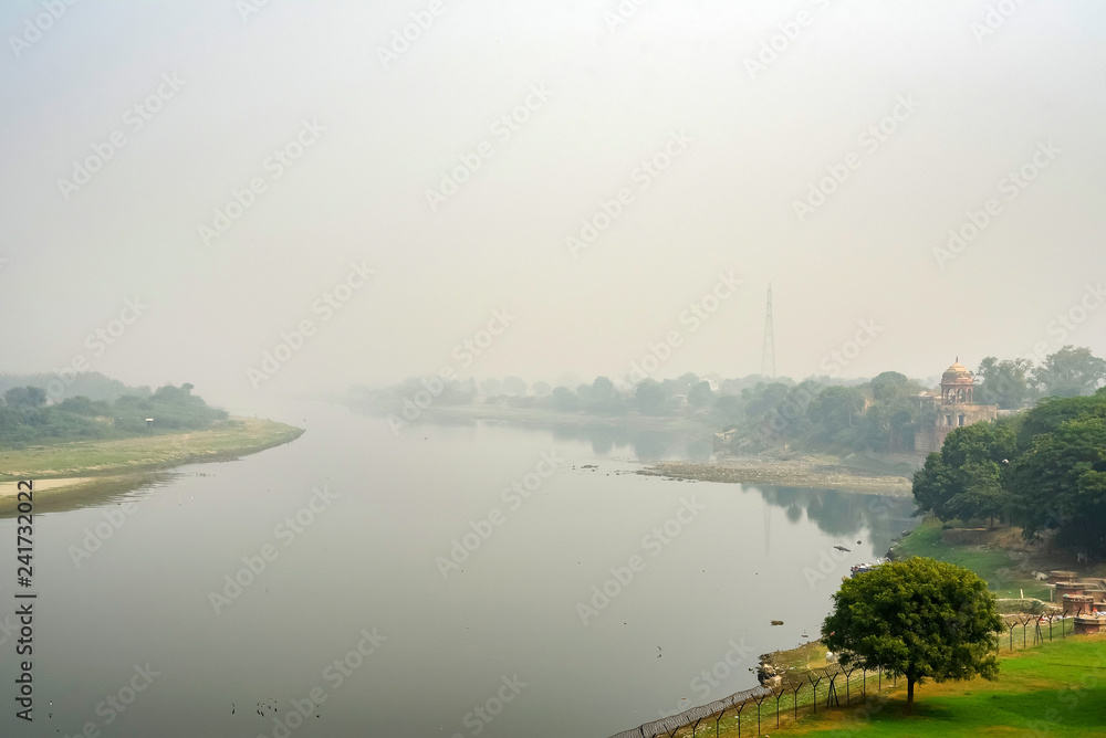 Naklejka premium View of Yamuna River behind the Taj Mahal in Agra, India