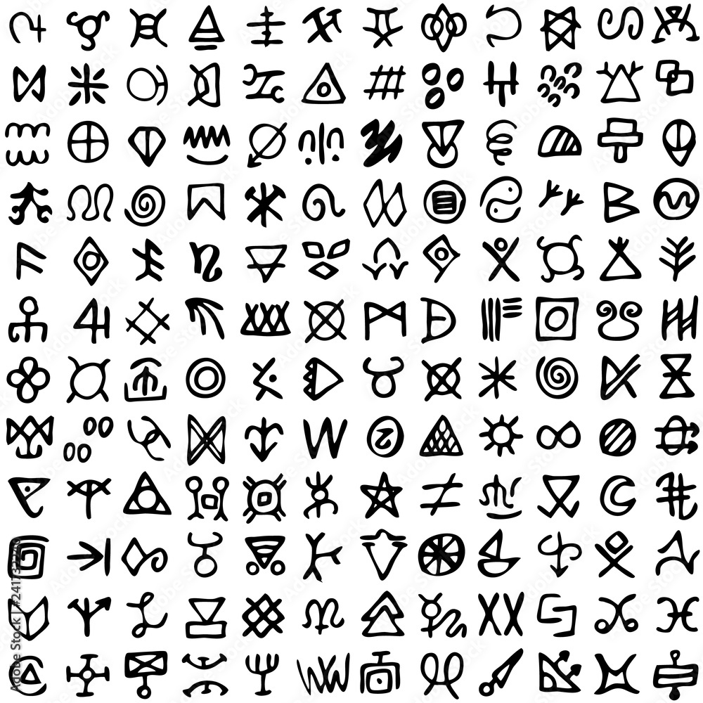Set of runes symbols. Ancient occult symbols, vikings like letters on white