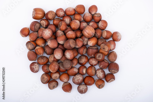 Hazelnuts background photo, top view of hazelnuts