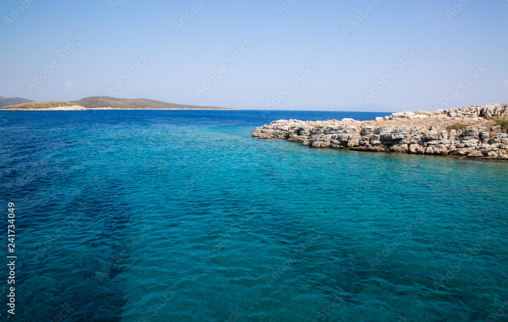 Blue aquamarine water of the Mediteranean sea (Aegean). Bodrum.
