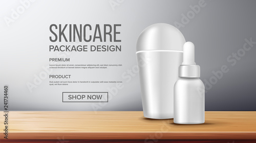 Cosmetic Bottle Product Vector. Promotion Element. Skin Care. Marketing Ads. Facial Care. 3D Mockup Realistic Illustration