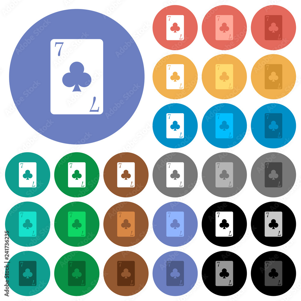 Seven of clubs card round flat multi colored icons Seven of clubs card round flat multi colored icons