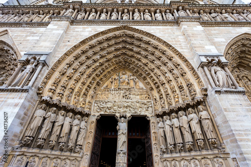 Notre Dame de Paris entrance door close