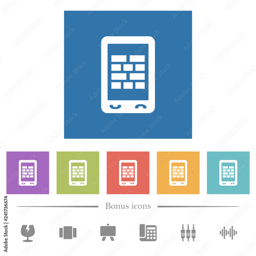 Mobile firewall flat white icons in square backgrounds