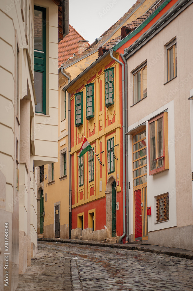 Street with cobblestones in Buda. Budapest, Hungary