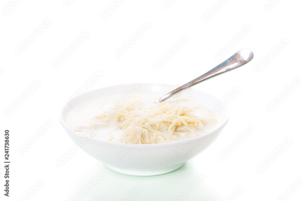 homemade sweet noodles with milk in a plate homemade sweet noodles with milk in a plate