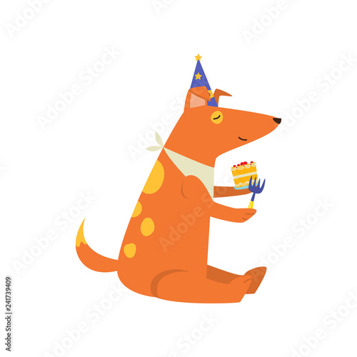  ute cheerful orange dog is having fun and having a great time at a party.